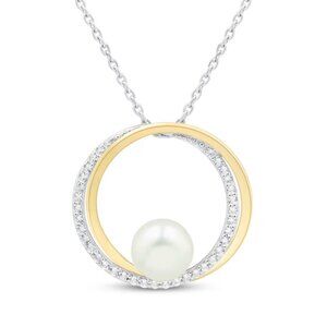 Cultured Pearl Necklace Sterling Silver & 10K Yellow Gold 18"